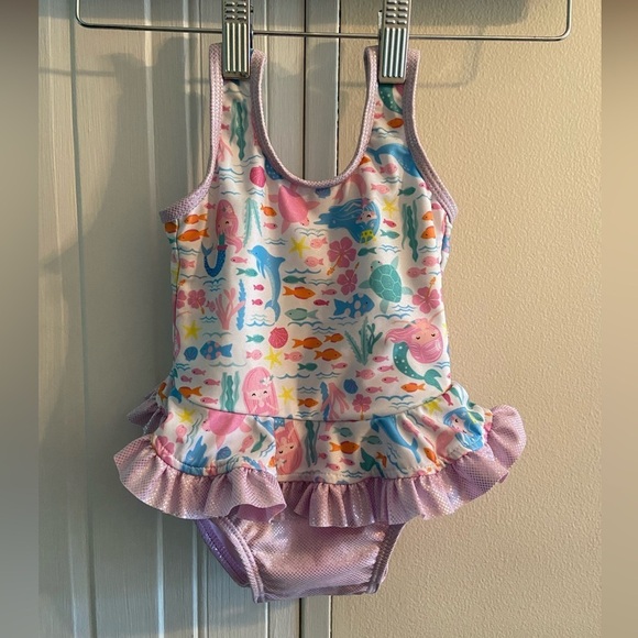 Mermaid baby bathing suit 3M pink ocean one piece snaps Flap Happy - Picture 1 of 6